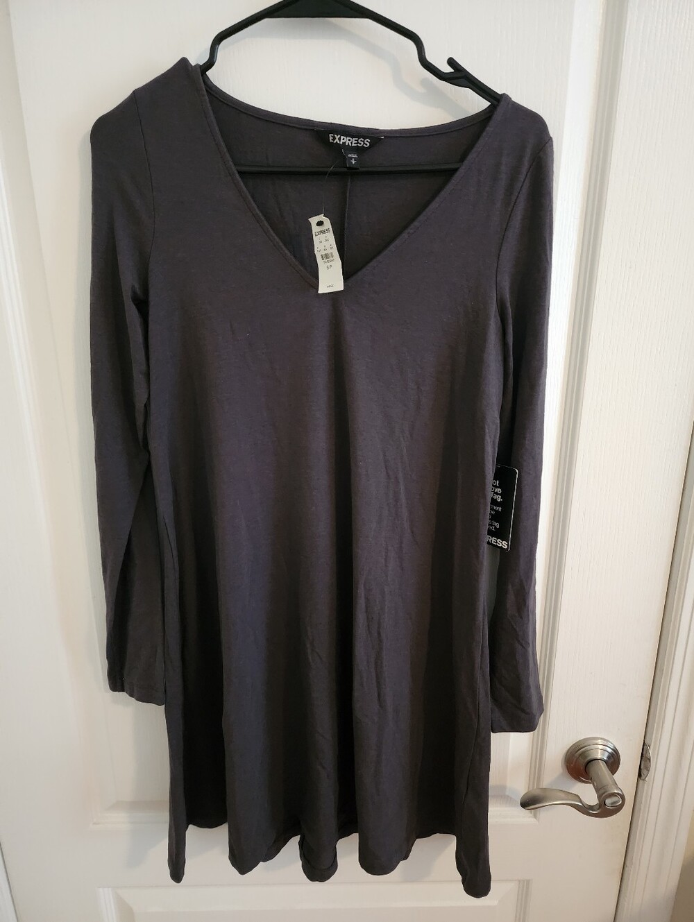 Express Long Sleeve V-Neck Tunic Dress Charcoal Gray- Small